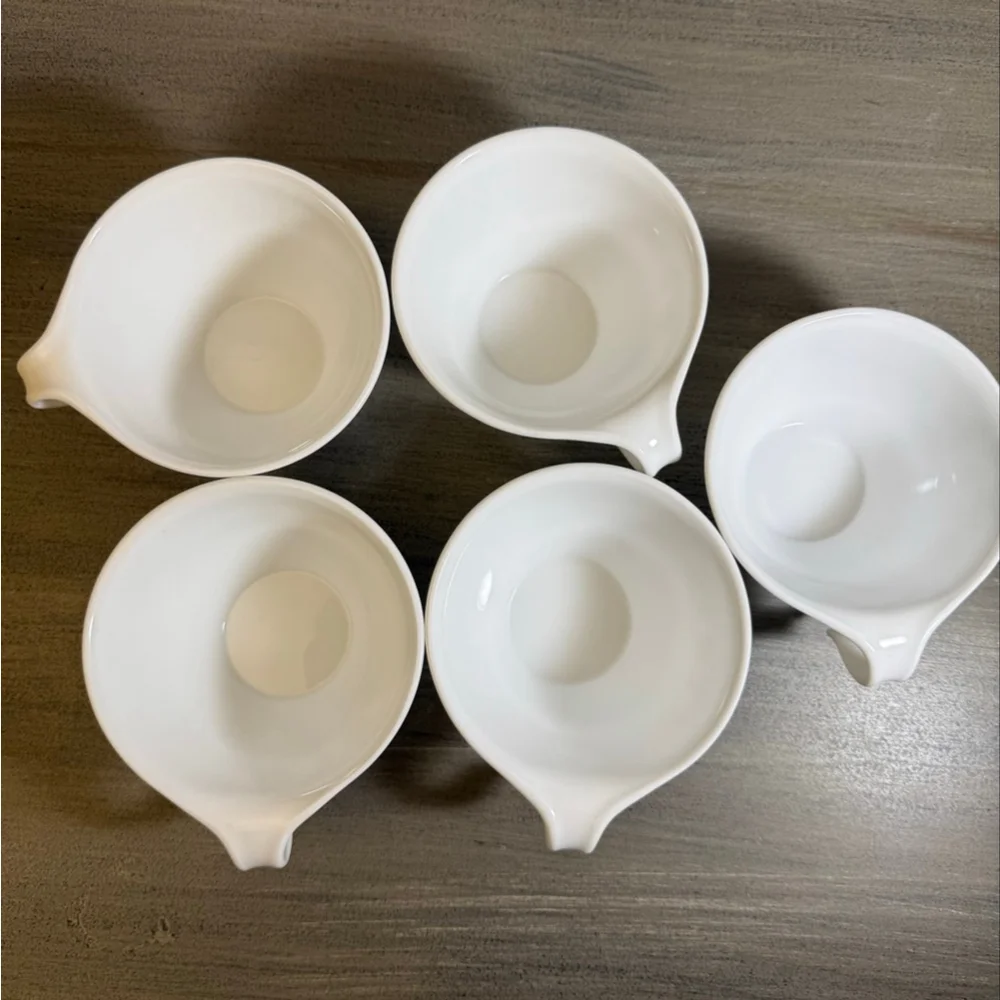 Set of 5 vintage Corelle Butterfly Gold flat cups hook handles by Corning